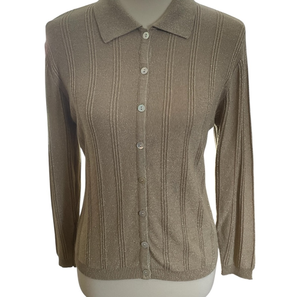 AMANDA SMITH EVENING * Gold Threaded Cardigan * Size Small